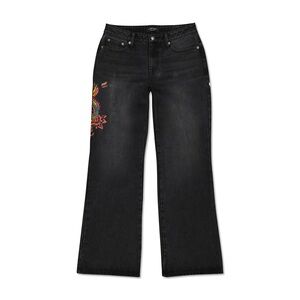 Ed Hardy Black Flare Jeans with Colorful Embroidery